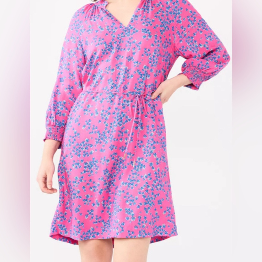 Draper James RSVP Pink Blue Floral Smocked Lined Dress Size Small EUC